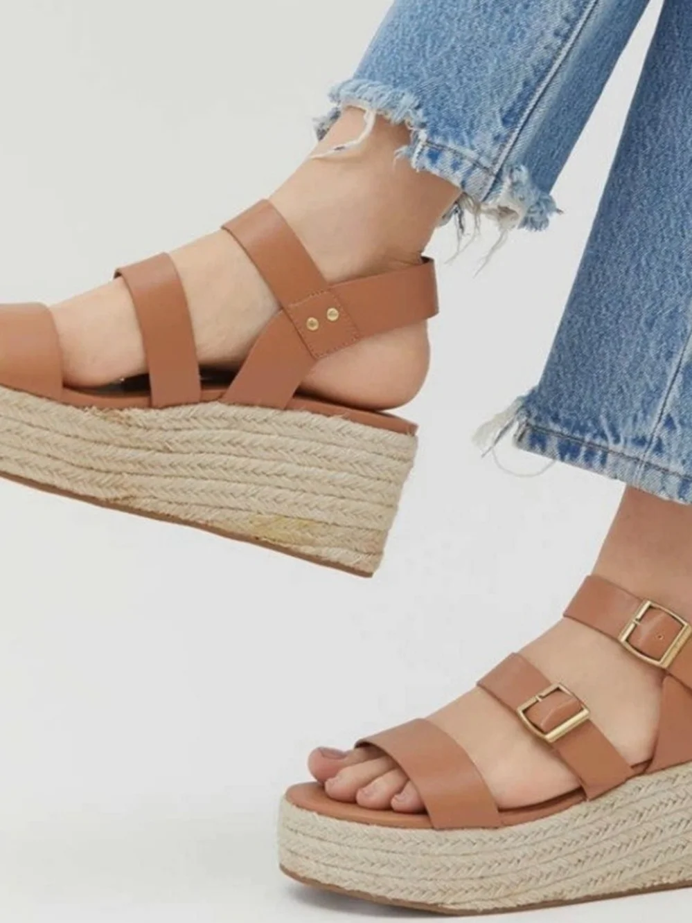Urban Outfitters Tan Platform Espadrille Wedge Sandals, Size 6